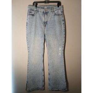 Old Navy Womens Jeans Size 14 Flare Acid Wash High Rise Slit Hem Light Blue